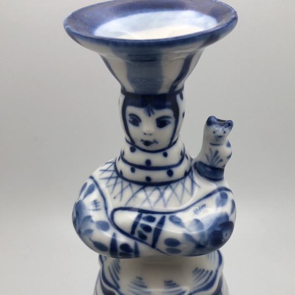 VTG Russian Gzhel CandleStick Holder Blue White Porcelain Collectible - Picture 2 of 10